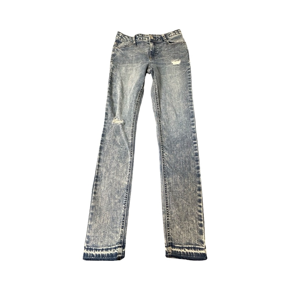 Member's Mark Skinny Jean Girls XL 14/16 Blue Acid Wash Distressed Stretch Denim